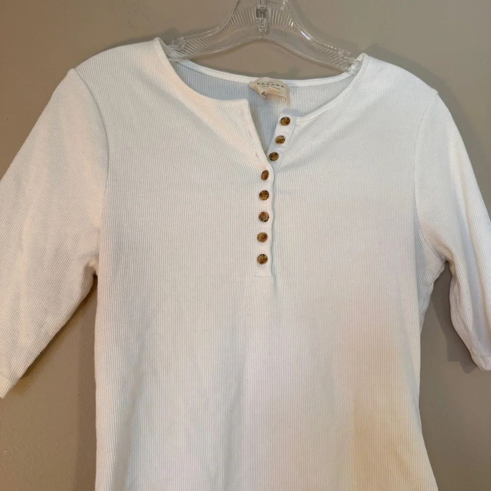 Sezane Theodora Ecru T-Shirt Henley Large - Picture 6 of 10